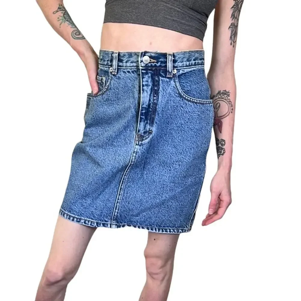 Vintage Jordache Cotton High Rise Lighter Wash Denim Skirt